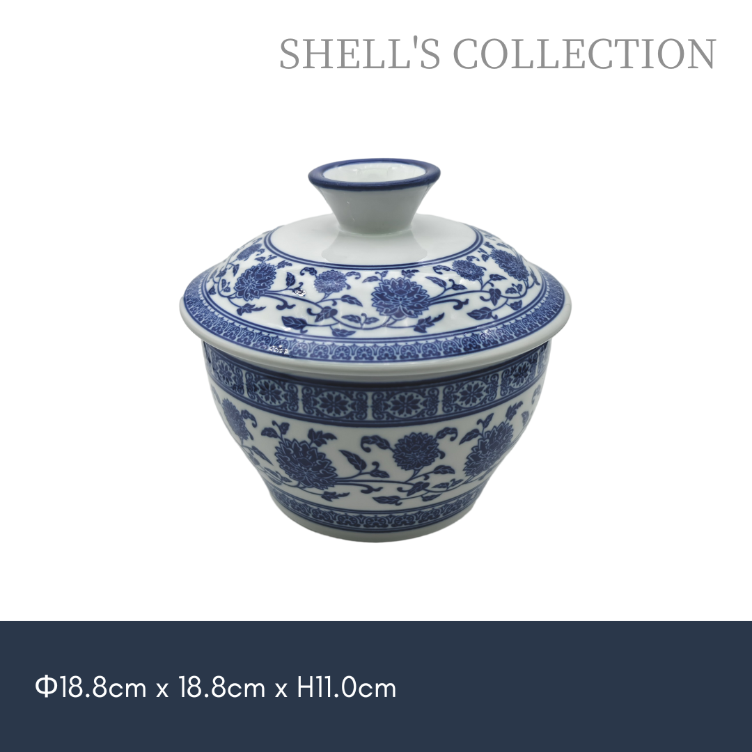 18cm có nắp, hoa màu xanh, thân