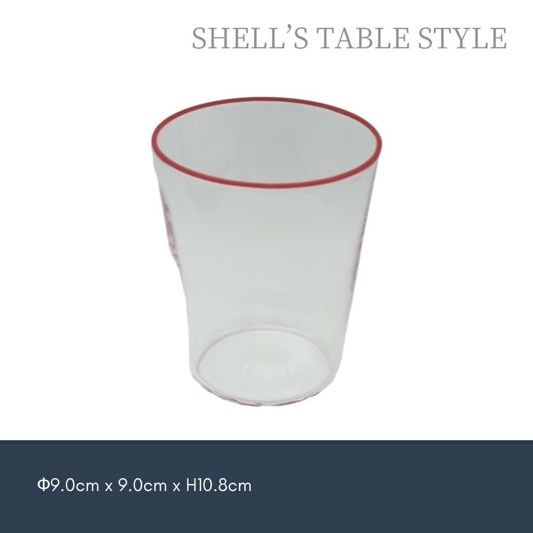 Cốc thủy tinh, viền đỏ, 410ml