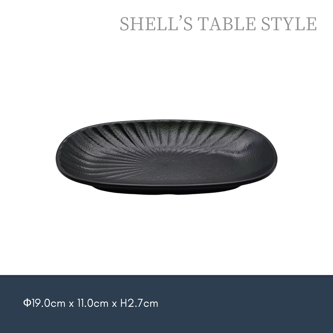 Đĩa sâu hình bầu dục melamine 19cm lượn sóng, màu đen