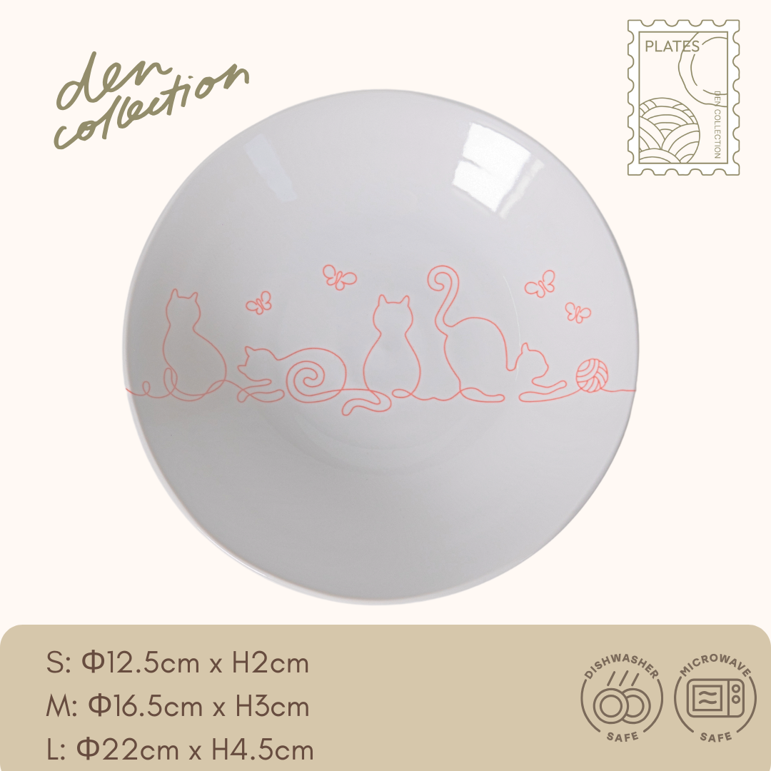 Wire Art Cat Plate in red – Porcelain plate with minimalist red cat line art design, perfect for serving desserts or side dishes. Made in Mino ware. / ワイヤーキャットプレート 赤色。赤い線画の猫デザインが美濃焼の丸皿に描かれた、デザートや副菜にぴったりのおしゃれな一枚。