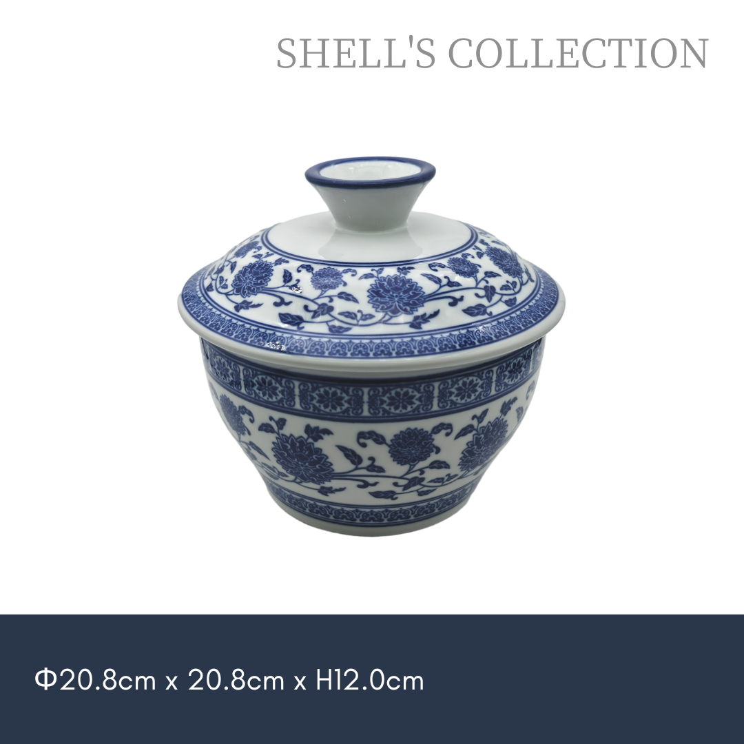 Bát 20cm có nắp, họa tiết hoa màu xanh, có nắp