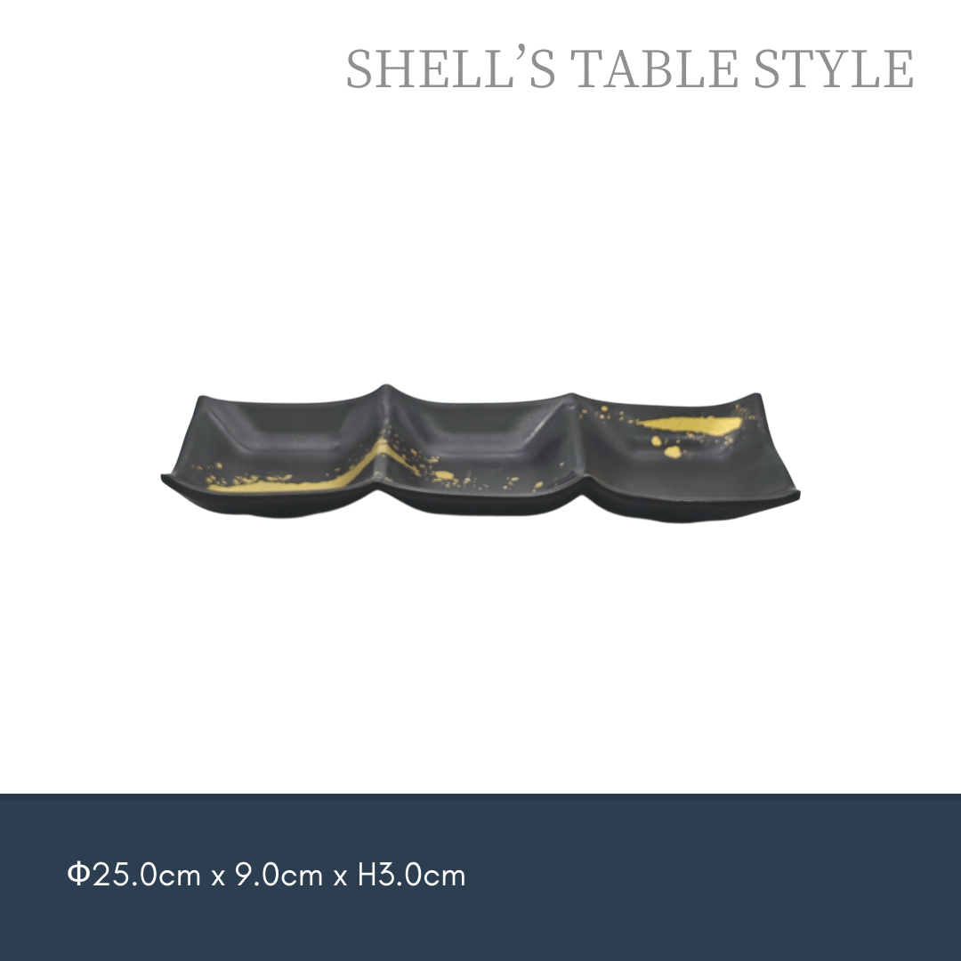 Đĩa Melamine trang trí vàng 25cm, màu đen