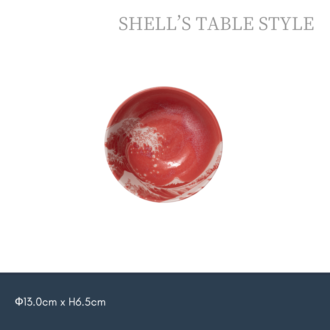 Bát đỏ  họa tiết sóng biển