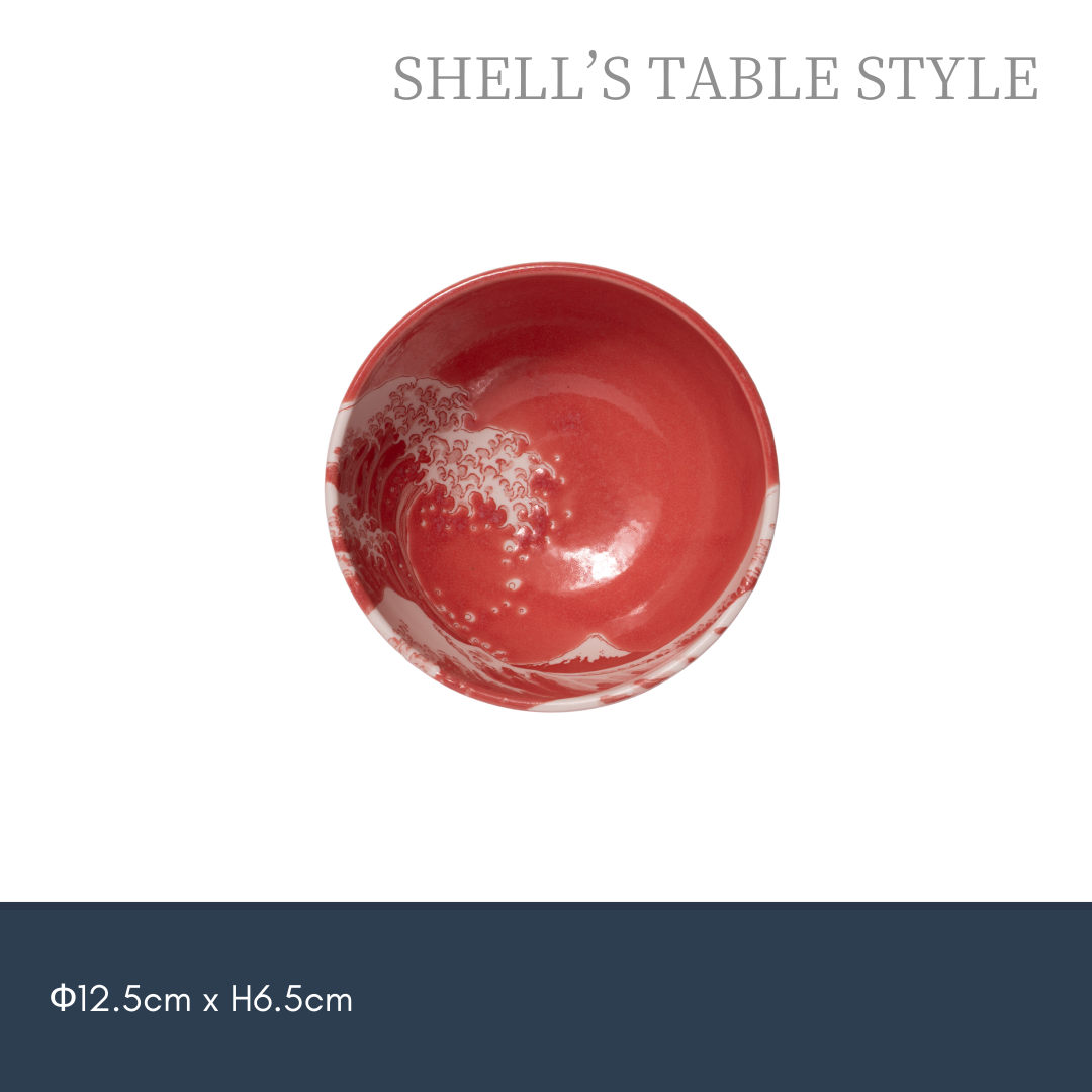 Bát đỏ  họa tiết sóng biển