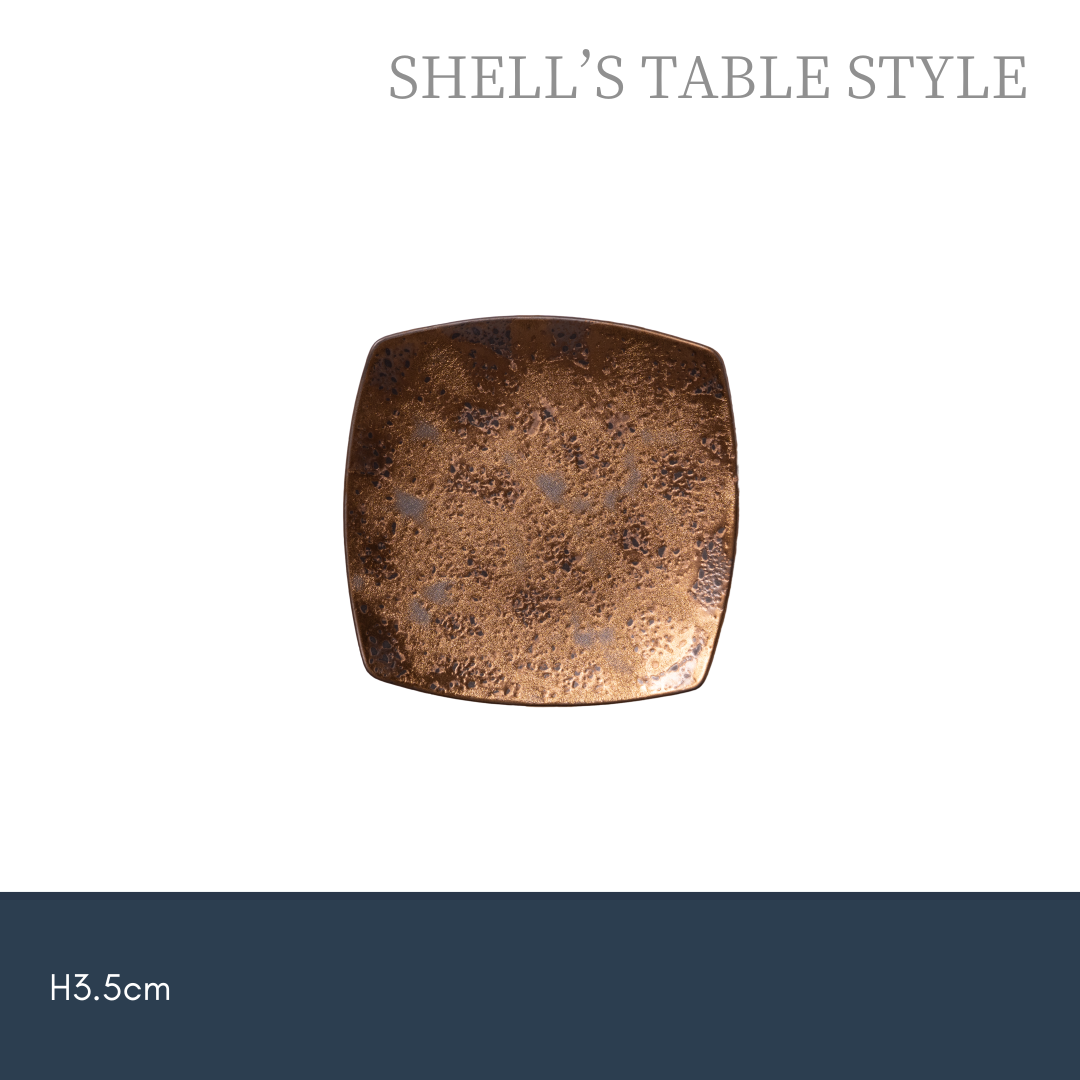 Dĩa vuông chân cao men vàng