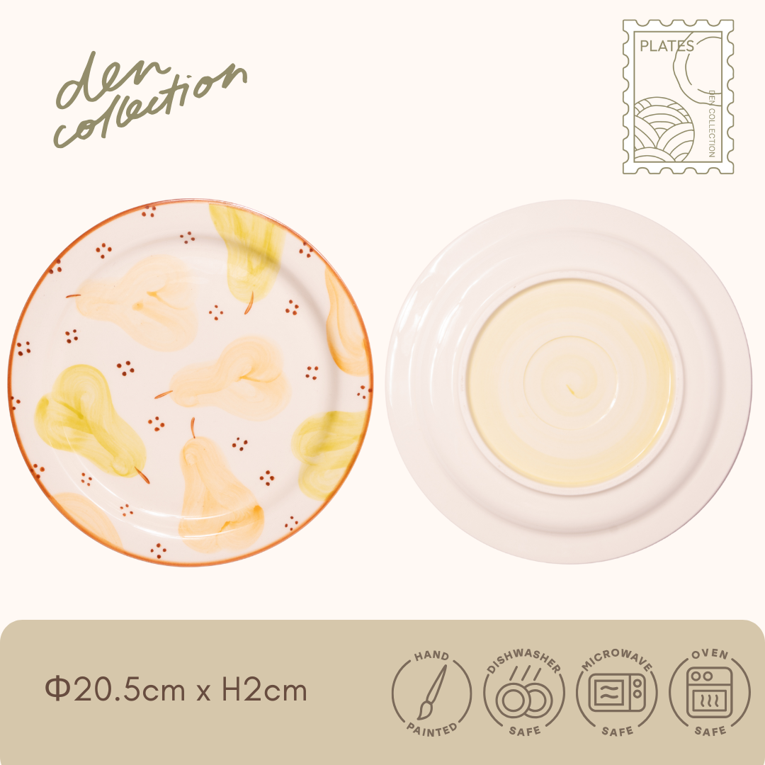 Fruity Basket Plate – Pear design with soft yellow and green tones, gently hand-painted for a warm and elegant feel. / フルーティバスケットプレート – 柔らかな黄色と緑の洋なしを描いた、あたたかみと上品さを感じる手描きデザイン。