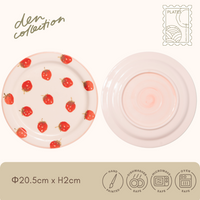 Fruity Basket Plate – Strawberry design with scattered red berries, hand-painted in a cute and fresh style. / フルーティバスケットプレート – 赤いいちごがちりばめられた、キュートで爽やかな手描きデザイン。