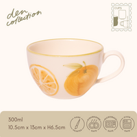 Fruity Basket Soup Cup – orange design. Hand-painted citrus slices bring a bright, cheerful feel to your table. / フルーティーバスケットスープカップ（オレンジ）。輪切りのオレンジが鮮やかに描かれた、爽やかな手描きデザイン。
