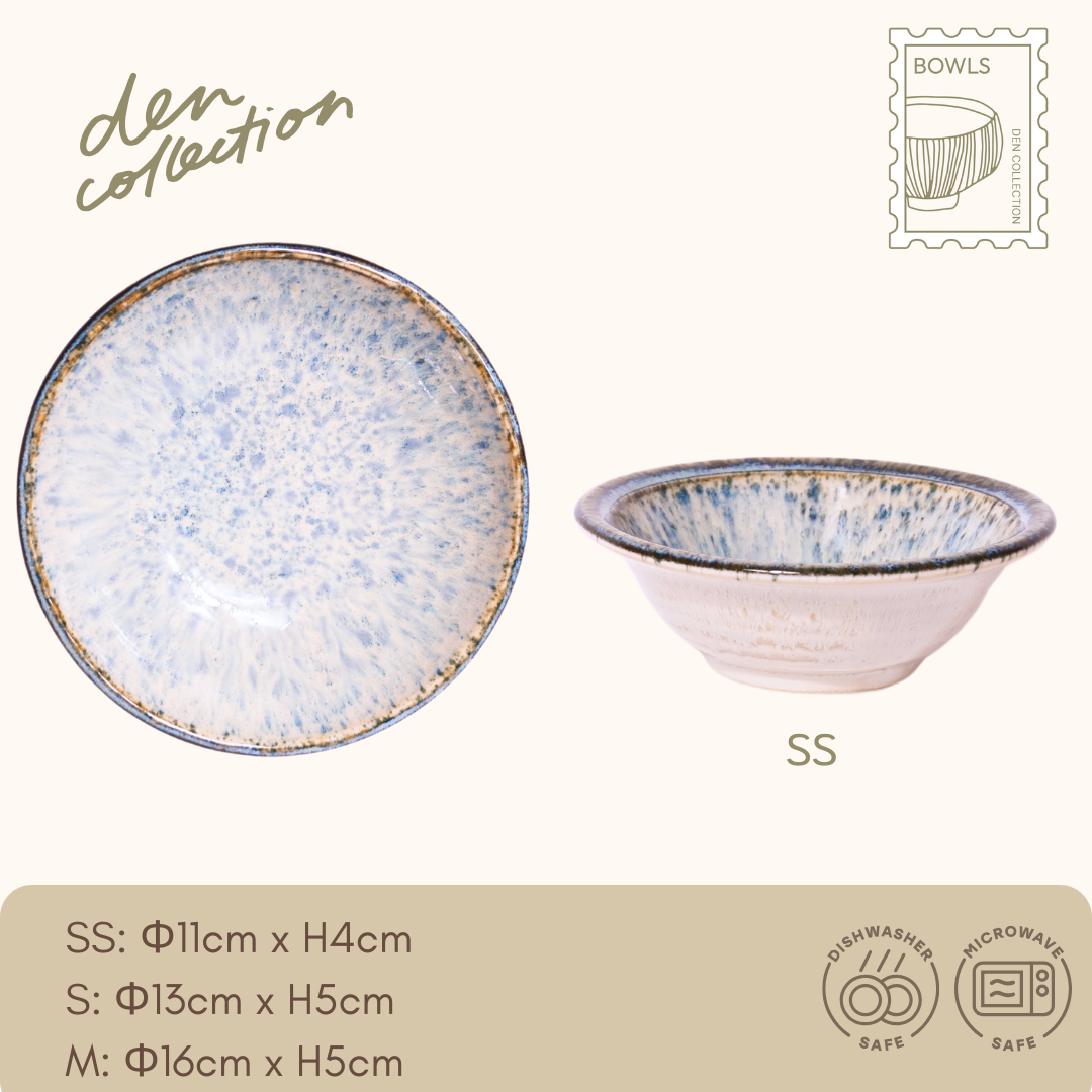 Haru Taki Bowl – Japanese ceramic bowl named for “Haru” (spring) and “Taki” (waterfall), featuring soft pale blue and creamy white flowing glaze that evokes gentle streams and early spring light. Available in SS (11 cm), S (13 cm), and M (16 cm).  
春滝鉢。春（Haru）と滝（Taki）に由来し、淡いブルーと乳白の流れる釉調が春の小川や柔らかな光を思わせる和陶ボウル。11・13・16cmの3サイズ展開です。 :contentReference[oaicite:1]{index=1}