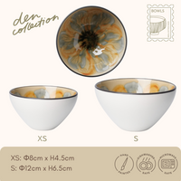 Marble Blossom Bowl in yellow – 8cm/12cm handmade Japanese Mino ware with marbled glaze. Bright sunflower tone.  
マーブルボウル（イエロー）。8cm/12cmサイズの手作り美濃焼。マーブル釉が美しく、ひまわりのような色合いが食卓を彩ります。