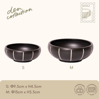 Monochrome Stripe Bowl in black & white, available in S and M sizes. A bold contrast design with modern vertical stripe relief. / ブラック＆ホワイトのストライプボウル。S・Mサイズ展開。縦ストライプの凹凸が際立つ、モダンでシャープな印象の器。