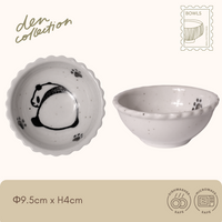 Panda Minmin Bowl – Curly Nap Time, small white bowl with curled-up sleeping panda and paw prints / パンダのミンミンボウル くるんとおやすみ 丸くなって眠るパンダと足あとが描かれた白い小鉢