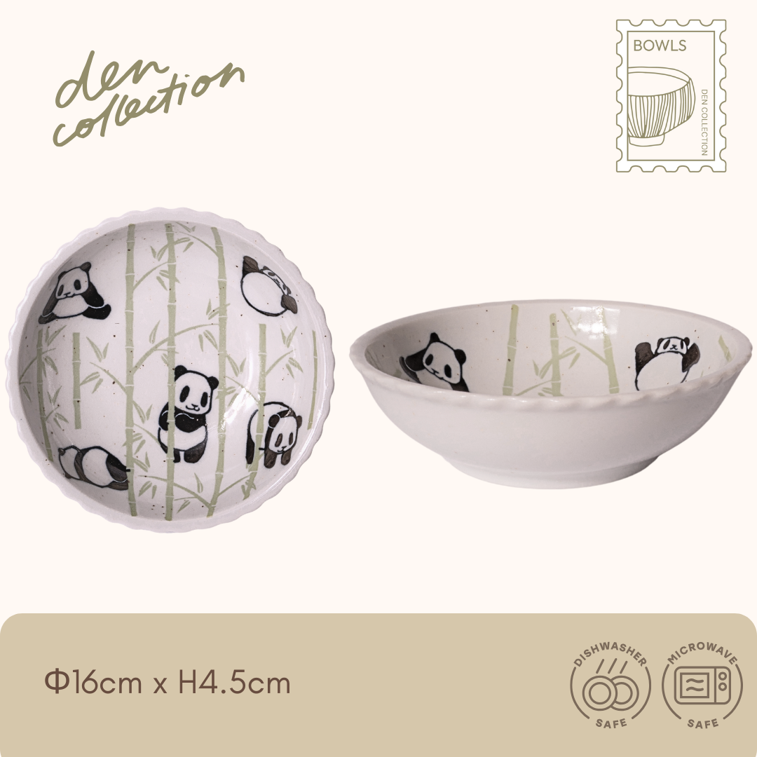 Panda Minmin Bowl – Peekaboo, large ceramic bowl with pandas peeking out from bamboo / パンダのミンミンボウル ピーカブー 竹の中からパンダがひょっこり顔を出すデザインの大きめサイズの陶器ボウル