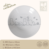 Wire Art Cat Plate in black – Stylish black line-art cat design on white porcelain plate, Mino ware craftsmanship. / ワイヤーキャットプレート 黒色。黒い線描きの猫が映える、美濃焼のシンプルで洗練されたデザイン。